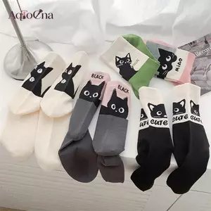 AqToCna Hoạt Hình Mèo Dễ Thương Màu Sắc Phù Hợp Với Polyester Cotton Sos Giữa Ống Sos Thoáng Khí Hút Mồ Hôi Thể Thao So Sweet Sinh Viên So AqToCna