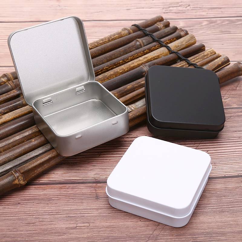 NS Mini Kim Loại Tins Hộp Đựng Vuông Bản Lề Lật Lưu Trữ Hộp Thiếc Trang Sức Hộp Đựng Đồng Xu NS