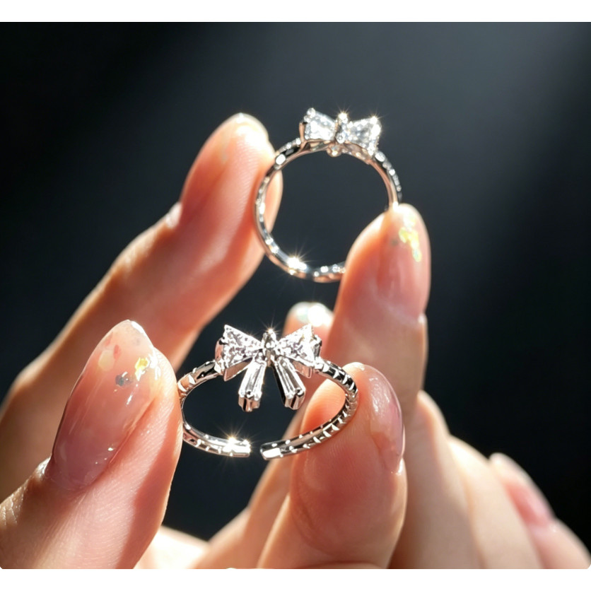 Nhẫn nữ đa năng khí chất thời trang nơ zircon đơn giản cá tính