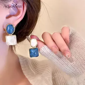 AqToCna Thời Trang Retro Nhựa Thanh Lịch Không Đều Hình Học Thả Bông Tai Vintage Quyến Rũ Mặt Dây Chuyền Bông Tai Nữ Dự Tiệc Trang Sức Quà Tặng AqToCna