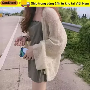 Áo len cardigan ngoại cỡ SUNKISSD, Áo len dệt kim rộng rỗng, Áo khoác chống nắng mùa hè mỏng
