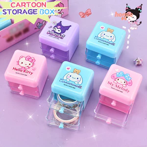 Hộp đựng trang sức hai lớp hình hoạt hình Sanrio, hộp đựng đồ để bàn, quà tặng cho học sinh.