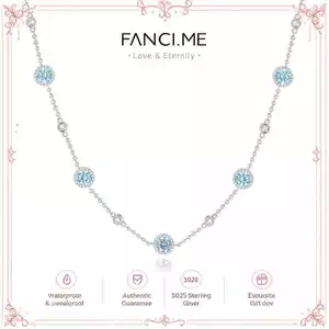 FANCIME "Heavenly Blue" Halo Thiết lập Vòng cổ bạc CZ Station