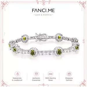 FANCIME "Noble Allure" August Birthstone Peridot Station Vòng tay bạc Sterling