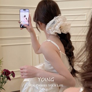 Yoing / Phong Cách Hàn Quốc Màu Be Hoa Ren Hai Lớp Scrunchy Tóc Nữ Phong Cách Ba Lê Đầu Bóng Quá Khổ Phụ Kiện Tóc Băng Đô Cao Cấp