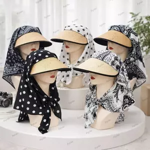 Mũ chống nắng đi biển PYCOU, Vành rộng Chấm bi Mũ trùm đầu nữ, Chống tia cực tím hợp thời trang Mũ xô quấn toàn bộ thoáng khí Mùa hè ngoài trời