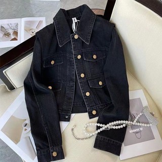 Áo khoác denim họa tiết da báo cổ điển màu đen cho nữ, áo khoác ngắn thời trang trẻ trung mùa hè