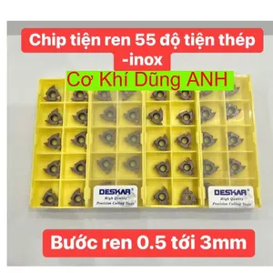 55 độ Chíp tiện ren Trong/Ngoài Deskar Góc 55 độ SIZE 16 (BƯỚC REN 0.5-3MM) TIỆN THÉP INOX NGON