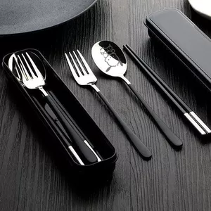 Thìa Thép Không Gỉ Giá Trị Cao Đũa Bộ Ba Mảnh Bộ Nĩa Hộp Sinh Viên Bộ Đồ Ăn Hộp Bảo Quản Đơn Giản 6.2