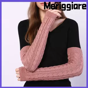 Găng tay cổ tay dài MERIGGIARE, Găng tay giả sưởi ấm cánh tay Găng tay dệt kim, Vòng tay hình xoắn thời trang Vỏ ngón tay Găng tay nửa ngón tay không ngón cho bé gái