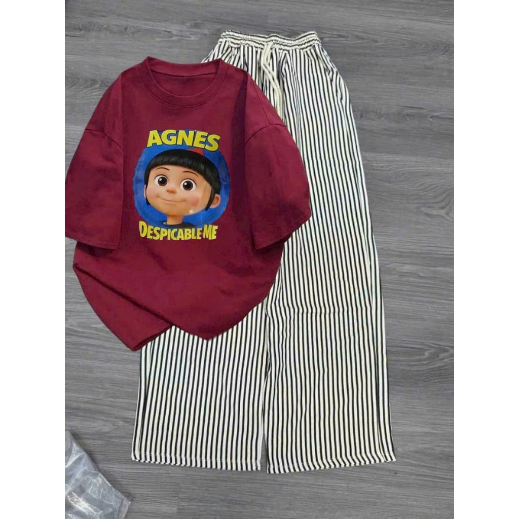 Sét bộ quần dài đũi xốp kẻ vằn dáng dài +  mix áo phông ANNNES form rộng unisex thanh lịch-thoitrangthubio