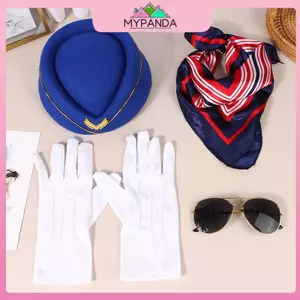 MYPANDA 1 Bộ Nữ Tiếp Viên Hàng Không Quần Áo Phụ Kiện Cosplay Đạo Cụ Trang Phục Mũ Kính Mát Găng Tay Khăn.