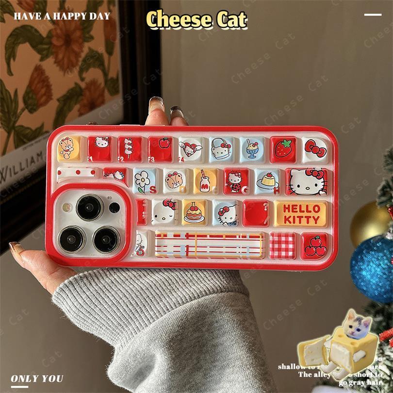 3D Bàn Phím Không Khí Giáng Sinh Kitty Ốp Lưng Điện Thoại iPhone 11 14 13 15 12 16 17 Pro Max