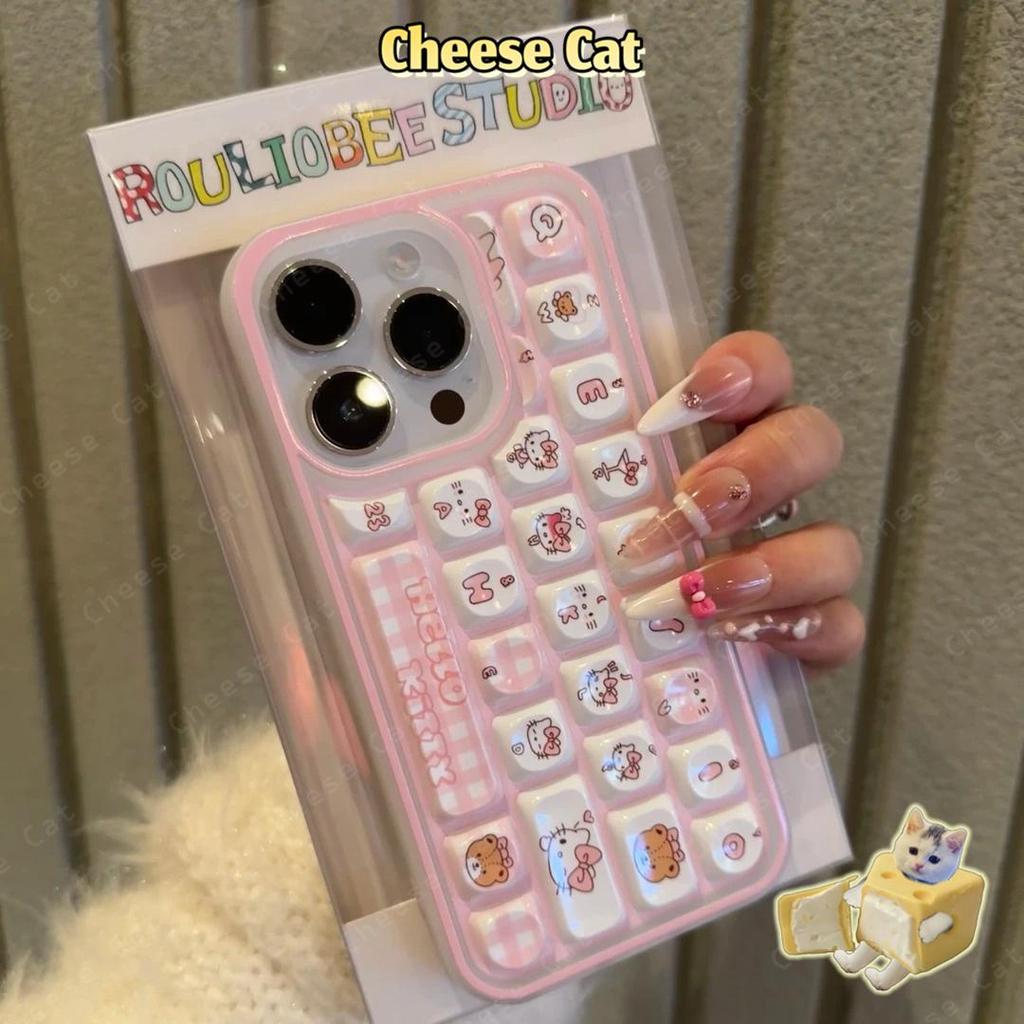 cho Chan Shin Ốp lưng iPhone hoạt hình dễ thương Kitty cho iPhone 11 14 13 15 12 16 17 Pro Max Ốp bàn phím sáng tạo