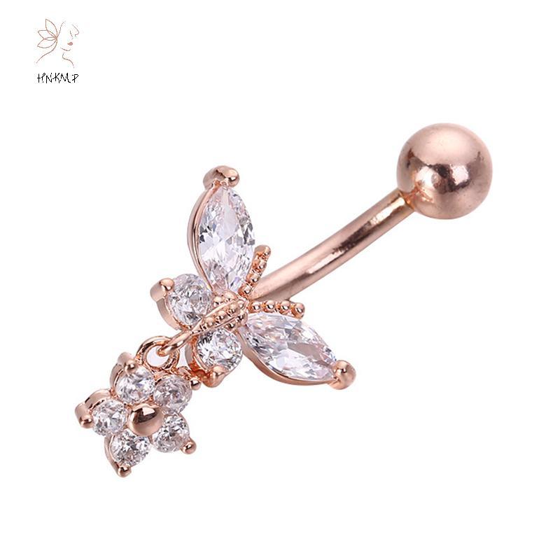 HNKMP Bướm Zircon Phẫu Thuật Thép Rốn Xuyên Bụng Nút Nhẫn Trang Sức Cơ Thể.