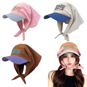 Nữ Thêu Chữ Bandana Mũ Hai Tông Màu Cong Vành Thắt Lưng Chống Nắng