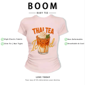 BOOM Áo Baby Tee Nữ Cotton Ôm Body-Áo Thun Ngắn Tay Y2K In Hình PhongCách Mùa Hè, Cổ Tròn Hàng Đầucách hàn quốc phong102