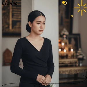 Áo thun dài tay màu đen NICOLOO, Áo sơ mi dài tay tưởng niệm màu đen Nữ hoàng Mẹ đen, Áo lót thắt lưng lưu niệm di động dành cho đám tang và trang trí