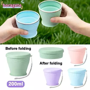 Cốc có thể thu vào BORAGETE, Cốc silicon có thể gập lại 200ml bằng silicon, Cốc nước thực tế có nắp Cốc uống nước di động Cắm trại
