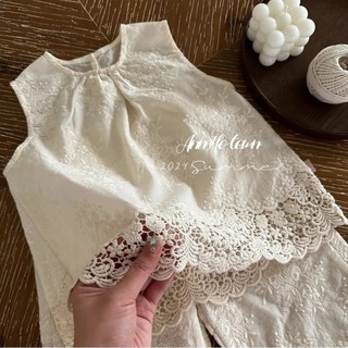 Bộ đồ thú cưng cho bé gái Bộ đồ hai mảnh không tay ren cho bé gái