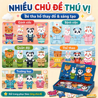 Đồ chơi ghép hình nam châm Thay quần áo động vật, phát triển trí tuệ, giáo dục sớm, cho bé trai & gái 3-6 tuổi, quà tặng
