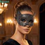 Mặt nạ nửa tai mèo FUHUIOT, Mặt nạ Halloween sáng bóng bằng nhựa, Mặt nạ mắt hóa trang lấp lánh nhẹ sang trọng dành cho nữ
