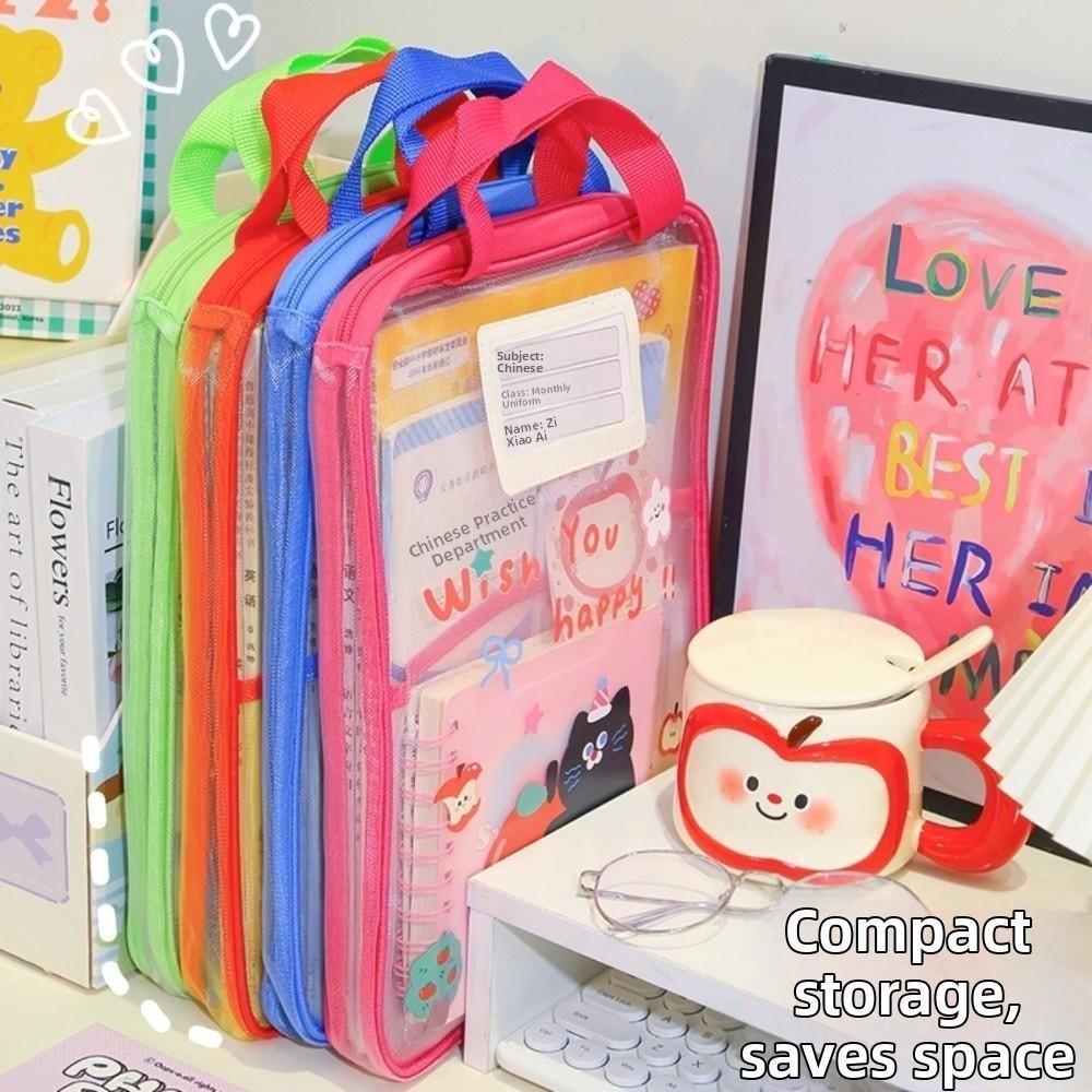 Túi lưu trữ văn phòng phẩm GETVOW A4, có tay cầm Túi dây kéo lưới dung lượng lớn, Động vật dễ thương Trong suốt dày sắp xếp Thư mục Túi văn phòng phẩm trường học