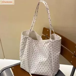 Túi Tote Chấm Bi OUSXA, Túi Đeo Vai Di Động Dung Tích Lớn, Túi Xách Vải Đa Năng Thông Thường Nữ