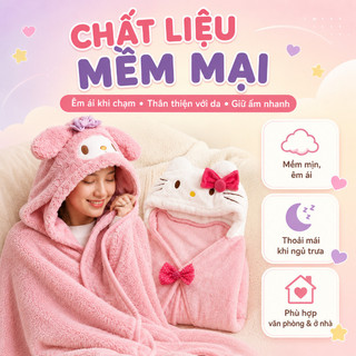 Chăn trùm đầu có mũ – Chất liệu mềm mịn, thân thiện da – Giữ ấm nhanh – Dùng văn phòng, nghỉ trưa – Dễ thương