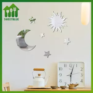 SWEET 6 Chiếc Ngôi Sao Moonbination Gương Acrylic Stereo Tự Dính Diy Phòng Ngủ Phòng Khách Có Thể Loại Bỏ Tường Stiers n
