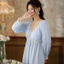 Phụ Nữ Cổ Chữ V Màu Trắng Chắc Chắn Cotton Công Chúa Váy Ngủ Nữ Váy Ngủ Đồ Ngủ
