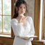 Phụ Nữ Cổ Chữ V Màu Trắng Chắc Chắn Cotton Công Chúa Váy Ngủ Nữ Váy Ngủ Đồ Ngủ