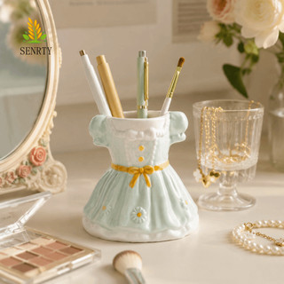 Hộp đựng cọ trang điểm SENRTY, Hộp đựng bút nơ dung tích lớn bằng gốm, Hộp đựng đồ trang sức Sweet Sắp xếp trang trí bàn làm việc Hộp đựng váy công chúa Nghiên cứu thiết yếu
