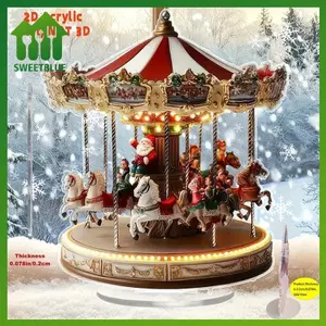 SWEET 2D Flat 2D Acrylic Trang trí bàn Giáng sinh có đế Người tuyết Nhà xoay Carousel Thiết kế trong nhà / ngoài trời Trang trí văn phòng tại nhà Quà tặng hoàn hảo cho Giáng sinh n