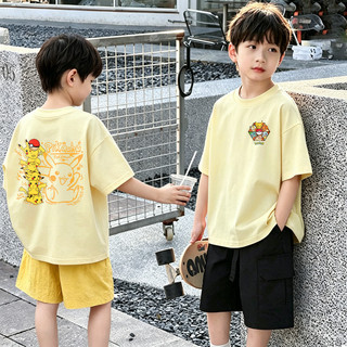 (2-12 tuổi) Áo thun ngắn tay in hình Pokémon cho bé trai, cổ tròn, chất liệu cotton nguyên chất.