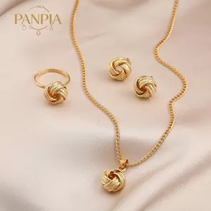 PNPIA- 3 Cái / bộ Màu Vàng Hình Bóng Trang Sức Hợp Thời Trang Xoắn Luy Nút Thắt Lưng Có Thể Điều Chỉnh Nhẫn Nelace Bông Tai Cho Người Phụ Nữ Tiệc Cưới Quà Tặng