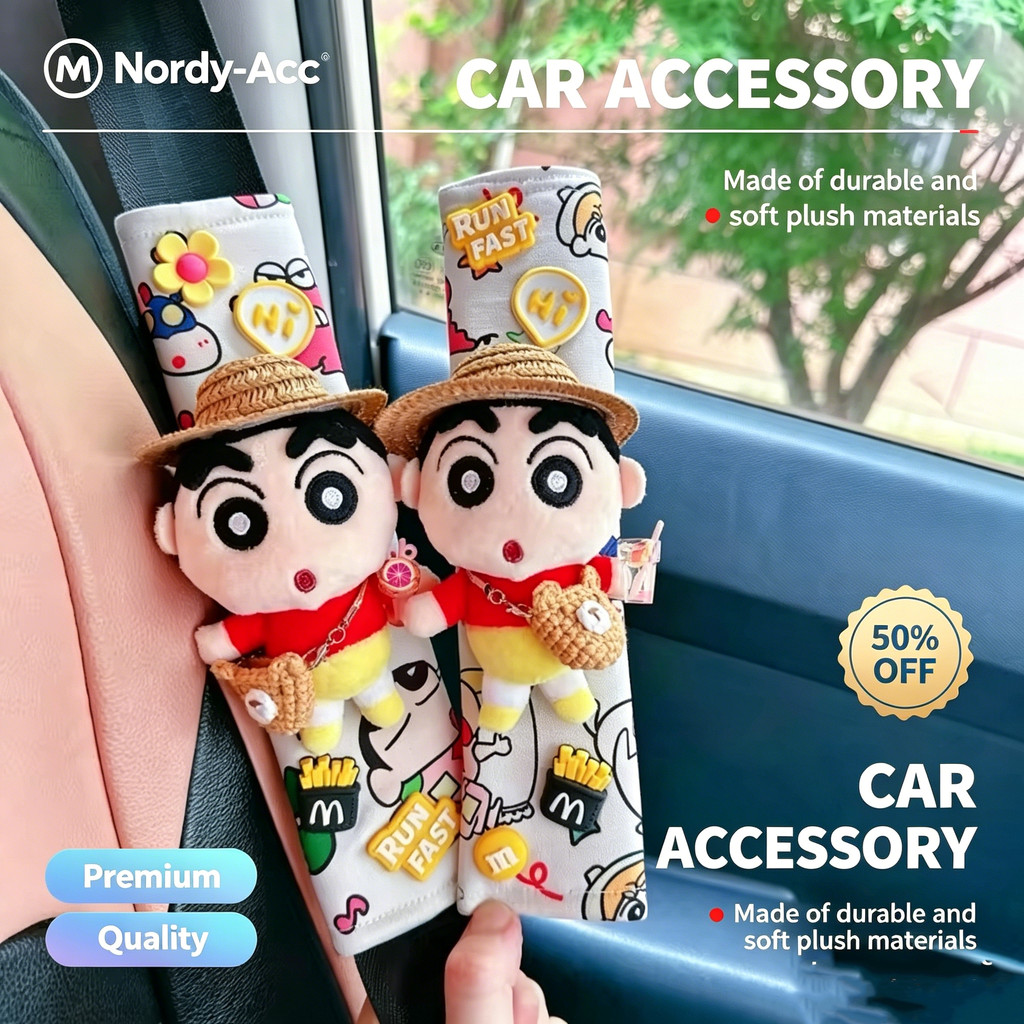 GHẾ XE BẢO VỆ BELT Mềm Chống Trầy Xước Đệm Crayon Shin Chan Tạo Kiểu Dây Đeo Thoải Mái Vỏ Chống Mài Mòn Thiết Thực Trang Trí Nội Thất Xe Phụ Kiện An Toàn