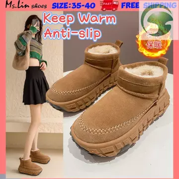 WA1 [Ms.LIN] Giày bốt tuyết lót lông cừu đế dày- Giày Cotton chống trượt dành cho nữ | Giày bốt mắt cá chân chống trượt ngoài trời dành cho nữ, bốt nữ, mùa đông nữ