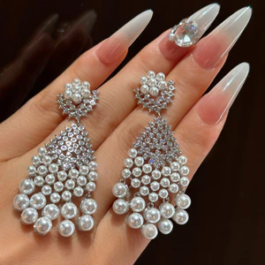 Bông tai tua rua hoa Zircon thời trang sang trọng sang trọng
