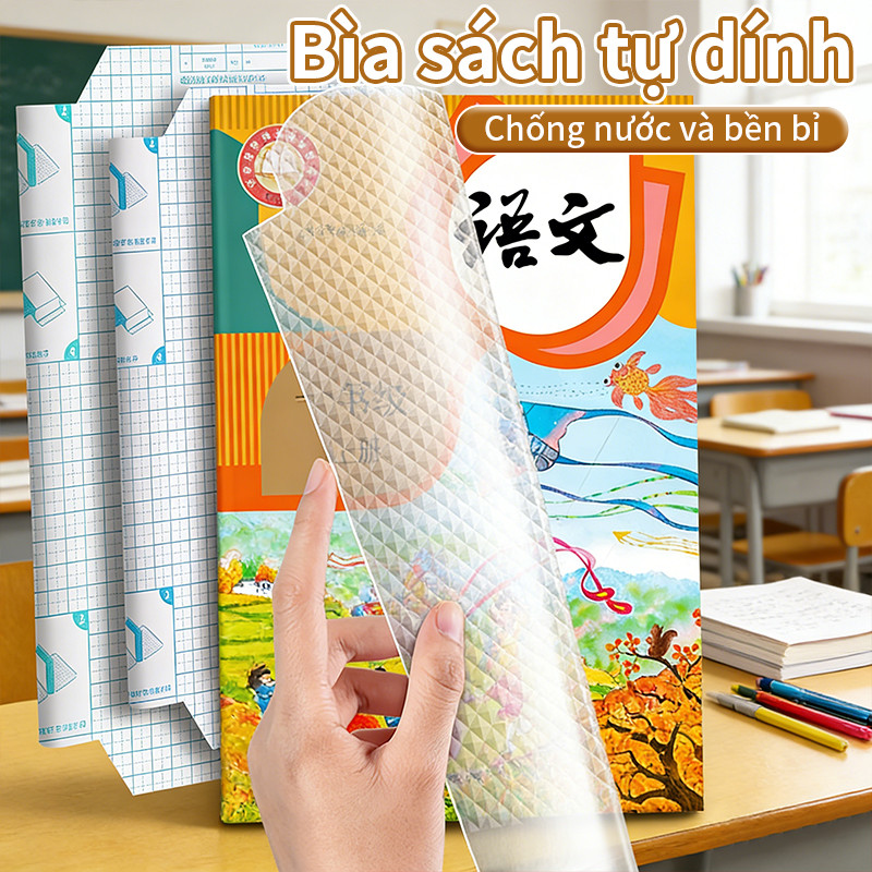 Bọc sách decal trong suốt chống nước chống rách chống bẩn tự dính nhiều kích cỡ cho học sinh