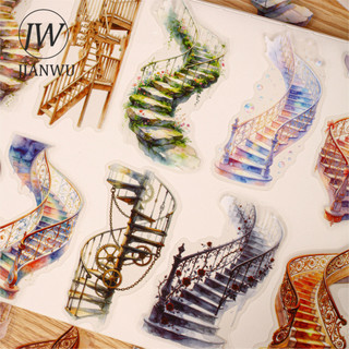 JIANWU Ladderland Wonder Series Vintage Thang Phong Cảnh Chất Liệu Cắt Dán Thêu Sò PET Miếng Dán Sáng Tạo Tạp Chí Văn Phòng Phẩm