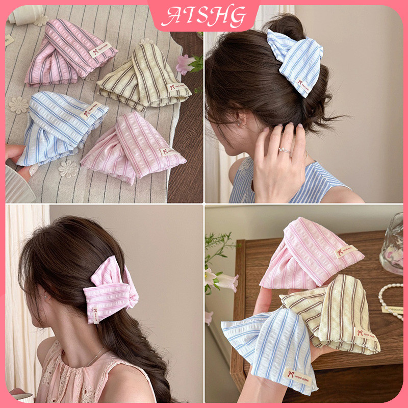 AISHG Vải Sọc Tam Giác Tóc Thời Trang Ngọt Ngào Lady Cá Mập Kẹp Phụ Kiện Tóc