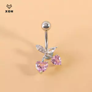 Mặt dây chuyền hình trái tim bướm thời trang bằng thép không gỉ Nút bụng xuyên nhẫn dành cho nữ Cô gái Phụ kiện trang sức cơ thể gợi cảm Quà tặng [Mina]