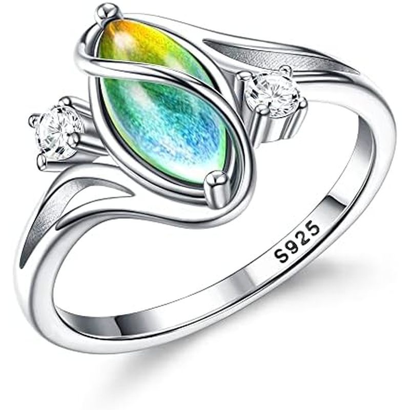 ARAMATA Bạc 925 Nhẫn Nữ Tâm Trạng Nhẫn Thay Đổi Màu Cubic Zirconia Giọng 18K Mạ Vàng Hình Bầu Dục Solitaire Tuyên Bố Nhẫn Bạc Trang Sức