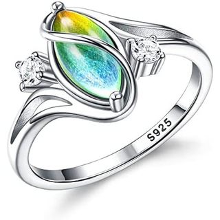 ARAMATA Bạc 925 Nhẫn Nữ Tâm Trạng Nhẫn Thay Đổi Màu Cubic Zirconia Giọng 18K Mạ Vàng Hình Bầu Dục Solitaire Tuyên Bố Nhẫn Bạc Trang Sức