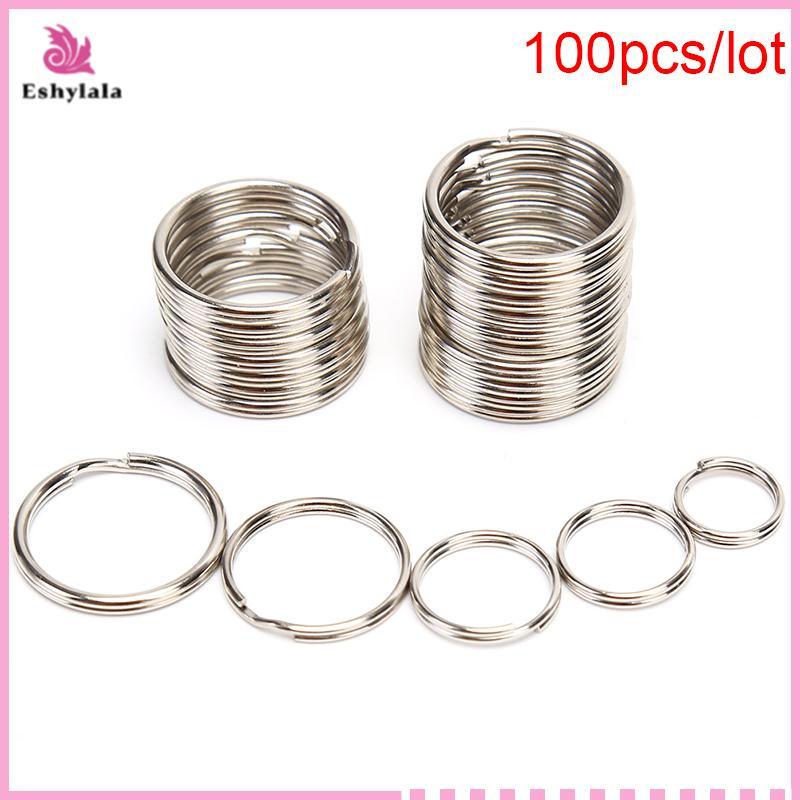 Eshylala 100 Cái / lốc Móc Chìa Khóa DIY Kim Loại Chìa Khóa Chia Nhẫn Vòng Kim Loại Móc Khóa [MỚI]