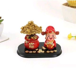 Bộ tượng thần tài và cây tiền vàng mini để bàn - Tượng thần tài phong thủy
