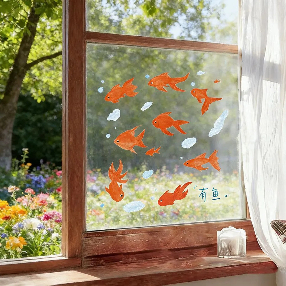 Chống Va Chạm Phong Cách Miếng Dán Cá Trang Trí Nhanh Phòng Khách Đơn Giản Cửa Hàng Nhà Hàng Tham Quan Cá Nhỏ Cửa Sổ Kính Tĩnh