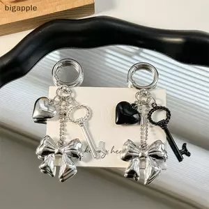 Bigapple Bạc Trái Tim Móc Khóa Với Nơ Mặt Dây Chuyền Hợp Kim Quyến Rũ Cho Túi Điện Thoại Trang Trí Xe RDG