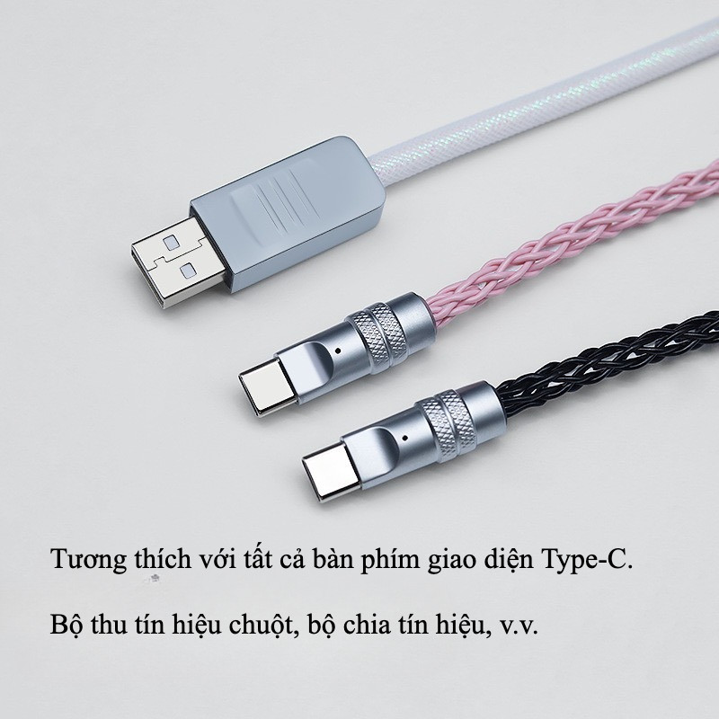 Dây Cáp sạc RGB 2 in 1 – Cắm bàn phím - Dây sạc phát sáng đổi màu - Vỏ hợp kim kẽm cao cấp - Dài 1,5 mét
